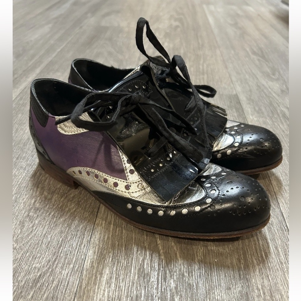 Apási Handmade California Leather Oxford Brogues Silver Purple Wingtip Shoes 5